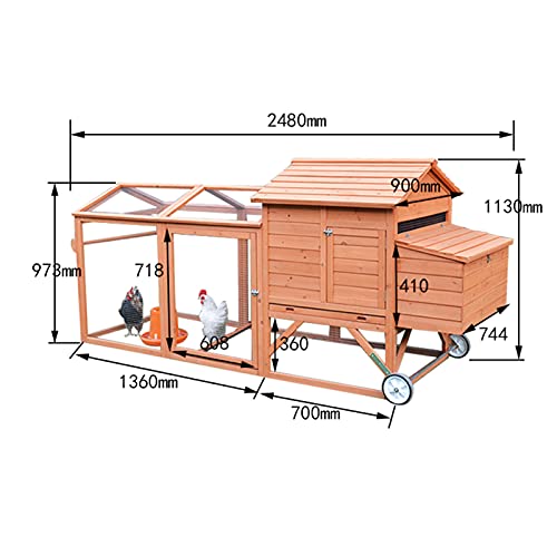 Outdoor Hühnerstall Mobiler Massivholz Geflügelkäfig, Hinterhof Kleintier Laufkäfig Nistkasten Mit Rädern… – Bild 3