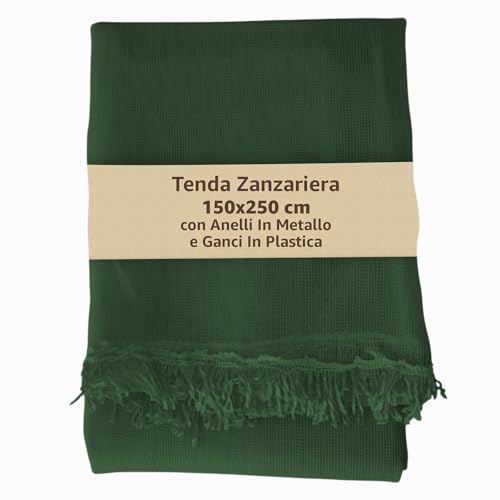SONIT - Zanzariera Finestra 150x250 Verde - Zanzariera Porta Finestra con Gancetti e Anelli - Rete Antizanzare Per Finestre Facile Installazione con Frange