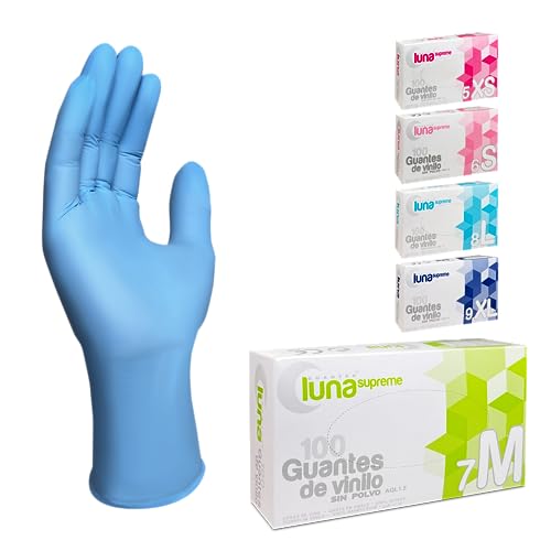 MUNTRADE Guantes Desechables de Vinilo, 100 unidades/caja, Sin Polvo, Guantes de Vinilo, Guantes Desechables (M, Azul)