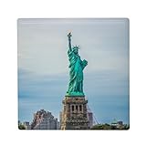 Aimant Frigo Céramique Carré - Statue de La Liberté New York Monument Etats Unis Patrimoine Mondial - Format 5x5cm Magnet Décoratif Souvenir pour Réfrigérateur et Tableau Magnétique Imprimé en France