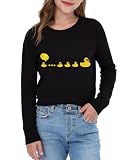 Redolox Ducks Shirts for Boys Girls Kids Funny Graphic Tee Long Sleeve Shirt,Black T-Shirt for Youth Boy Girl Size 14 Tops Age 11 12 13 Years