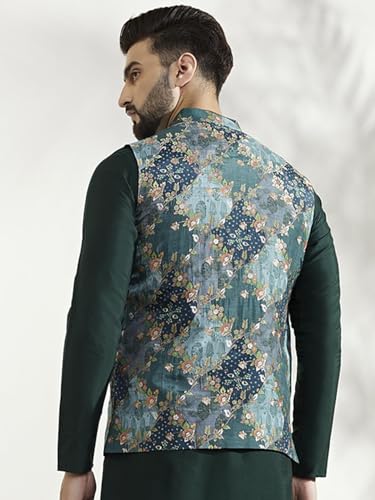 Image of KISAH Men's Jacket - Printed Cotton Blend - Indian Wedding Outfit for Men - Ideal for Weddings and Festivals