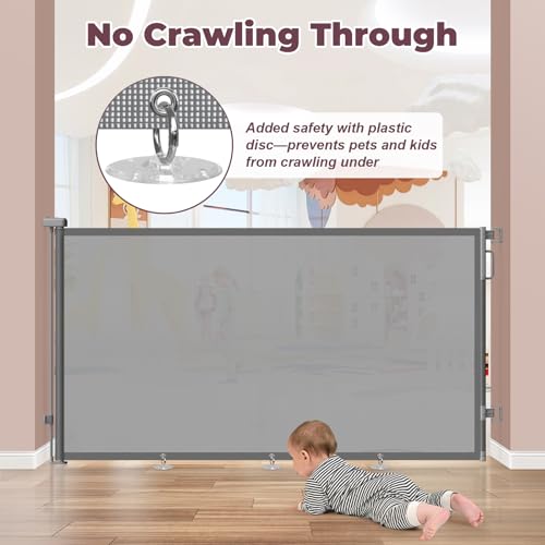 Image of 42 inch Extra Tall Retractable Baby Gates, 76 inch Wide Dog Gate for Stairs | Mesh Gate Indoor Outdoor for Doorways Deck Kitchen, Long Safety Gate for Child Toddler, Prevent Pet from Jumping Over, Grey