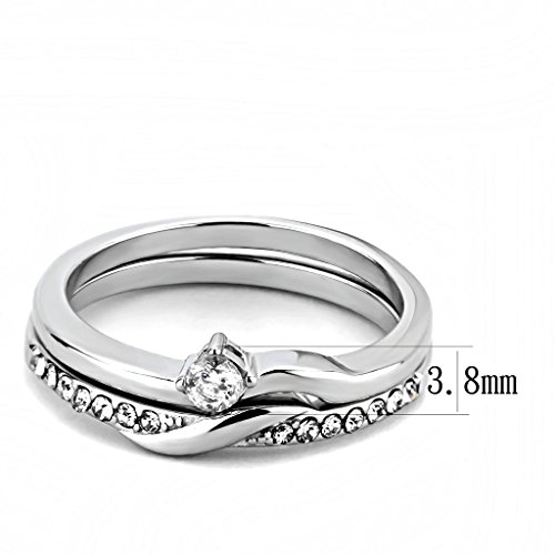 Womens 3x3mm Round CZ Center Simple Style Stainless Steel Wedding 2 Rings Set2