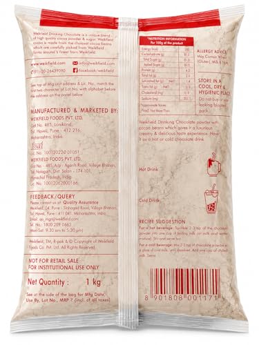 Image of Weikfield Drinking Chocolate Powder 1 Kg Bulk Pack | Rich Chocolate Drink Mix for Cold Choco Shakes, Milkshakes, Smoothies & Desserts | Made with Finest Cocoa Beans