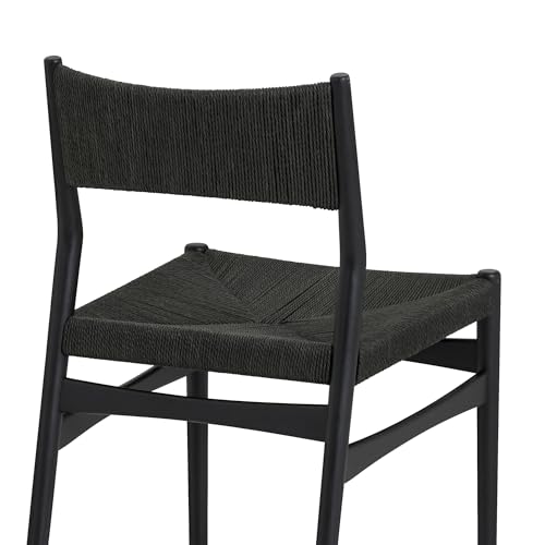 Armen Living Pasadena Erie 5 Piece Round Dining Set in Natural Oak Finish with Black Paper Cord Chairs