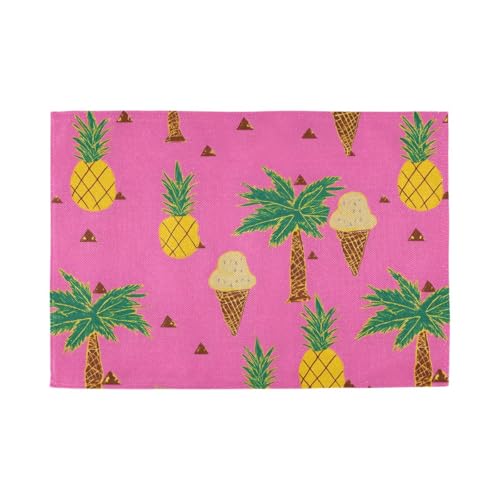 パイナップル アイスクリーム ランチョンマット おしゃれ 洗える プレースマット 丸洗い 断熱 滑り止め 子ども 防汚 4枚セット 幼稚園 食卓上飾り 家庭 レストラン用 麻布