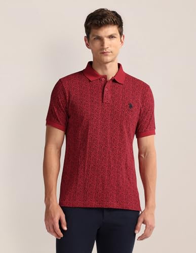 Image of U.S. Polo ASSN. Printed Slim Fit Polo T Shirts for Men - 100% Cotton, Half Sleeves Mens Tshirt