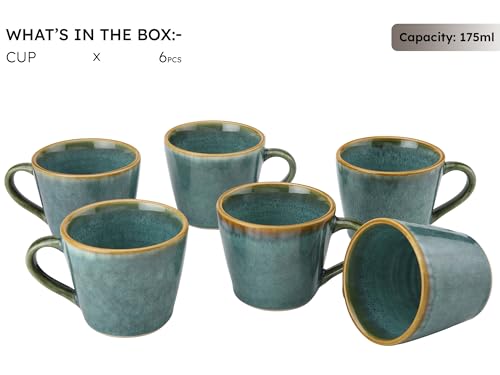 Image of Bodhi House Handmade Reactive Glaze Ceramic Tea Cup Set of 6 Pieces (175 Ml), Stoneware Coffee Mug, Microwave Safe Small Tea Cup, Ideal for Daily use, Casual Gatherings and Gifting, Ocean Green