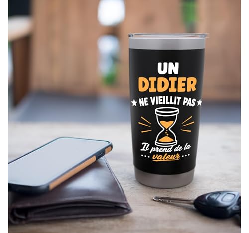 Prénom humour didier ne vieillit pas drole rigolo didier Gobelet isotherme en acier inoxydable double paroi – vue 7