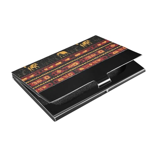 KLL Native American Buffalo Sun Pattern Red Black Yellow Ultra-Thin Business Card Holder case with Leather and Stainless Steel Card Organizer for Protects Your Cards tarjetero para Hombre