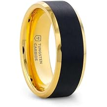 Thorsten Gaston | Tungsten Rings for Men | Tungsten | Comfort Fit | Custom Engraving | Gold Plated Tungsten Wedding Ring Band with Flat Black Matte Brushed Inlay, Stainless Steel, No Gemstone