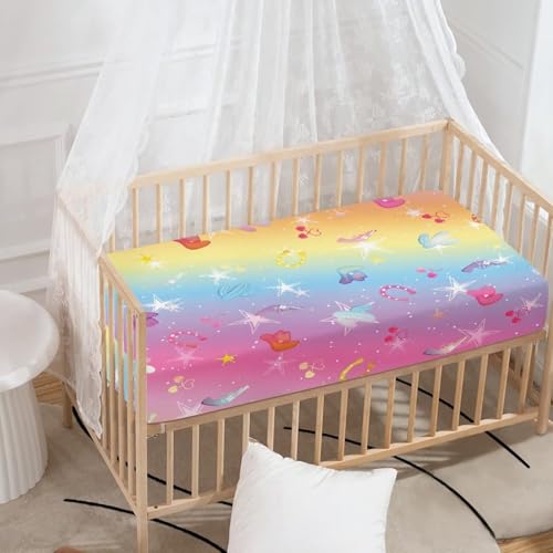 Image of Horse Baby Crib Sheet 52''x28'' Fitted Crib Western Cowboy Mattress Sheet for Boy Rainbow Soft Nursery Bed Sheet for Standard Crib and Toddler Mattress