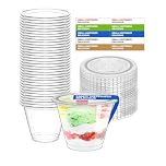 Soyoyora 35 Pack Plastic Dessert Cups with Flat Lids and Stickers 260ml/9oz Reusable Clear Serving Bowl No Hole Dessert Pots for Pudding Mousse Parfait Tiramisu Jelly Yogurt Fruit Party