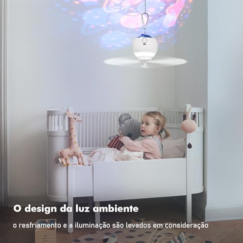 Portátil e Leve Ventilador de Teto com Controle Remoto, Ventilador de Teto com Lâmpada de Iluminação