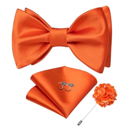 Image of DiBanGu Satin Bow tie Self-Tied Bowtie Set for Men Wedding Prom | Solid Color,Skin-Friendly,Versatile Accessory,Lapel Pin,Pocket Square,Cufflinks,School Dance,Banquet,Dinner,Celebration