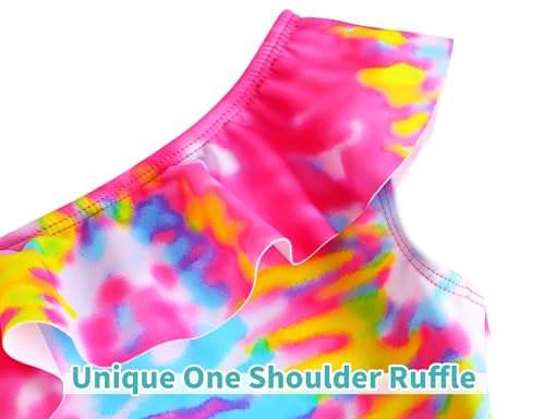 Image of Snowheart Girls Swimsuit Adjustable Shoulder Strap UPF50+ One-Shoulder Ruffle Bathing Suit 3-12T