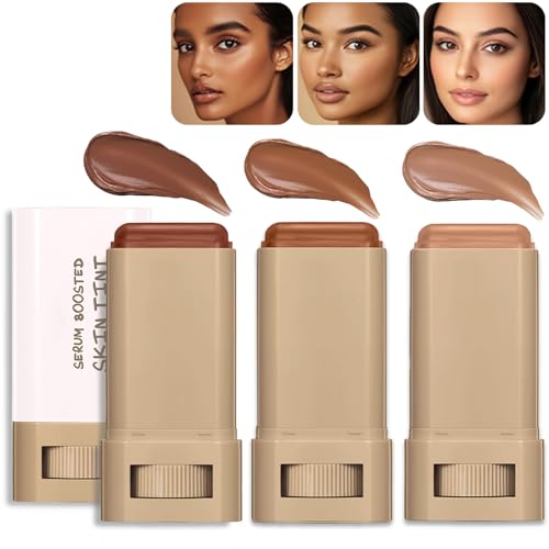 Anweina Foundation Stick Beauty Balm Serum Boosted Skin Tint, Serum Boosted Skin Tint Balm, Solid Tinted Moisturizing SerumContour Stick Foundation FaceStick, Longwear ContourStick, Natural Finish (#3)