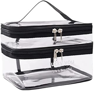 Clear Toiletries Bag, Large Cosmetic Bag PVC Travel Makeup Bag Wash Bag Large Clear Makeup Bag Double Layer Travel Cosmetic Cases for Women and Girls