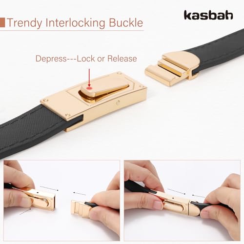 KASBAH Women's Skinny Leather Belt For Dresses Jeans Adjustable Thin Waist Belt With Alloy Interlocking Buckle2