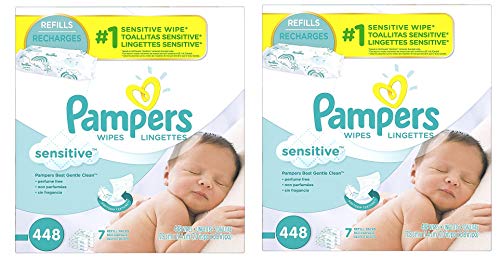 Pampers Sensitive Water-Based Baby Diaper Wipes, Hypoallergenic and Unscented, 14 Pack Refills (448 Wipes)