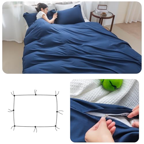 Image of SheRest Navy Duvet Cover Full Size - Soft Brushed Microfiber, 3 Pieces, 1 Duvet Cover 80x90 Inches with Zipper Closure 8 Ties & 2 Pillow Shams, Breathable Bedding Set for All Season (No Comforter)