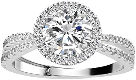 ATESSON 925 White Gold Plated Silver 2ct Round Prongs Simulated Diamond Solitaire Wedding Engagement Rings, Adjustable Stress Relief Ring for Women(Size 5-10)