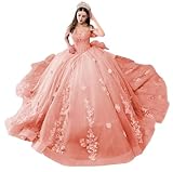 Mauuwy Off The Shoulder Ball Gown Quinceañera Dresses Bow Beads Tulle Princess Vestidos De 15 Anos Birthday Party Coral Sweet 16 Dress Size 8