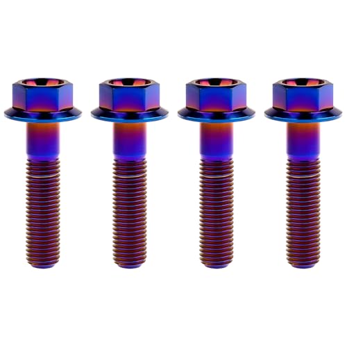 Image of Ti Screws M10 x 20 25 30 35 40 45 50 55 60 65 70 75 80 90 100mm 1.25 Pitch Titanium Flange Hex Bolt Pack of 4 (Burnt Blue, M10x45mm)