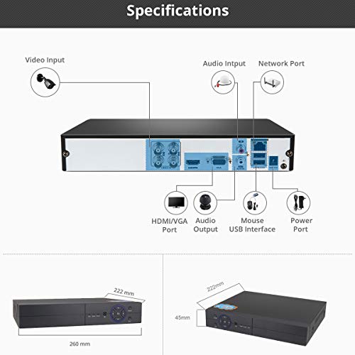 4CH 1080P 5-in-1 HD Analog Hybrid DVR&NVR Supports Up to 5MP IP Camera+2MP AHD/TVI/CVI Camera and 960H Analog Camera Standalone DVR CCTV Surveillance Security System Video Recorder (No HDD)