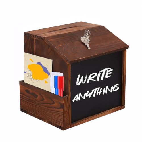 BEIYUANYA Wood Suggestion Box, Tip Money Drop Donation Boxes with Slot and Lock for Fundraising Prayer Ballot Comment, Wall Mounted Ballot Boxes