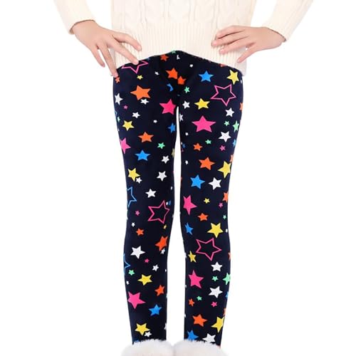 Girls Warm Fleece Lined Leggings Star Printed Thick Pants for Toddler Kids Fall Winter Thermal Tights Cotton Bottoms