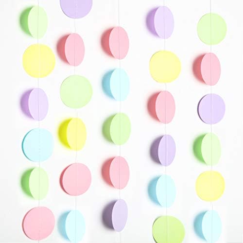 65 Feet 5 Pieces Circle Dot Paper Garland Pastel Dots Garland Kit String Bunting Banner Streamers Backdrop Hanging Macaron Decorations for Baby Shower Kids Girl Birthday Unicorn Theme Party Home Decor