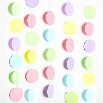 Circle Dot Paper Garland Pastel, 65 Ft 5 Pcs, Party Birthday Classroom | pastel garland, pastel rainbow party decorations,wedding classroom nursery baby shower wedding room