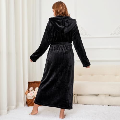 Image of RONGTAI Womens Robes Plush Fleece Hooded Bathrobe Thick Nightgown with Pockets Fluffy Sleepwear