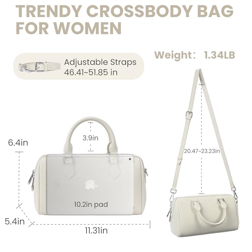 Image of HESHE Leather Crossbody Bags for Women Hobo Shoulder Bag Satchel Handbags | Genuine Leather,Removable Strap,Roomy Shoulder Bags Designer Boston Barrel Purse Ladies Daily Bag Crossbody Purse for Travel