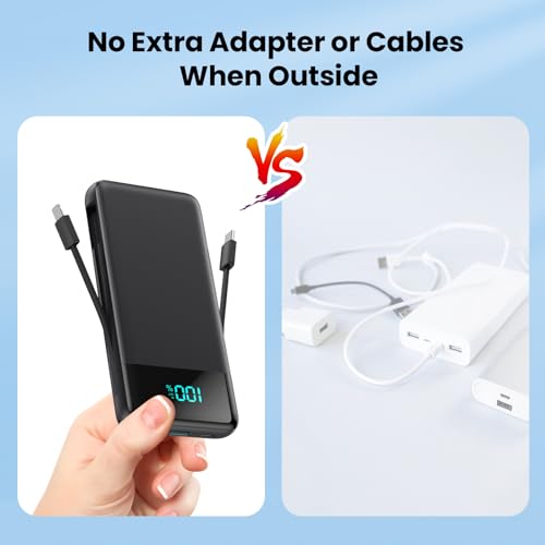 Image of Portable Charger Power Bank for iPhone with Built-in Cables and AC Wall Plug, 13800mAh Ultra Slim Travel Essentials,USB C Fast Charging External Battery Pack for iPhone 17 /16 /15 /13,Galaxy,Android etc