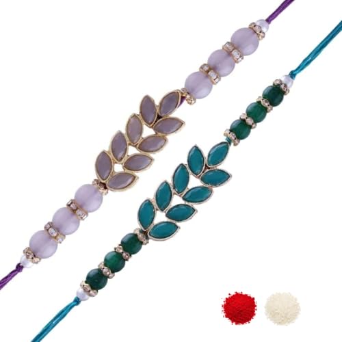 Image of I Jewels Mens Gold Plated Ethnic Pearl Beads Rakhi With Roli Chawal & Rakshabandhan Card For Brother /Bro /Bhai (Pack Of 2)