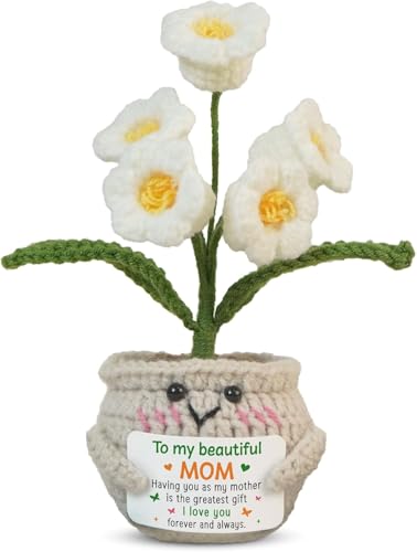 Mothers Day Handmade Gifts Birthday Mothers Day Gifts for Mom from Daughter Son - Positive Crochet Lily Flower with Card - I Love You Mothers Day Inspirational Gifts for Mother Mama Mother in Law