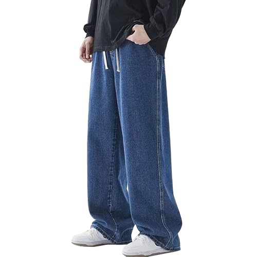 Baggy Jeans for Men Casual Loose Fit Joggers Elastic Waist Drawstring Straight Leg Boyfriend Denim Pants