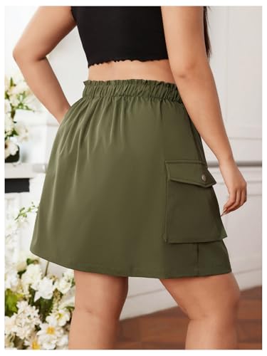 OYOANGLE Women's Plus Size Drawstring Elastic Waist Cargo Skirt Flap Pocket Skirts Streetwear2
