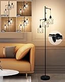 Lightdot 67IN 3-Light Floor Lamp for Living Room, Dimmable Tree Floor Lamp with Black Elegant Cages, Industrial Standing Tall Lamps with E26 LED Bulbs Included, Farmhouse Rustic lamp for Bedroom-Black