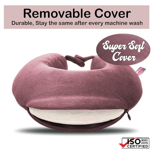 Image of Sassoon Memory Foam Travel Neck Pillow (Pink, Pack of 1) - Ergonomic Support, Soft Breathable Washable Cover, Lightweight with Carry Loop for Travel & Home