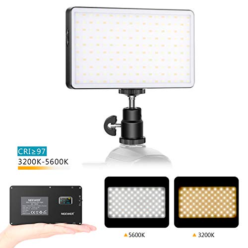 Neewer ML-180AI On-Camera Video Light, Pocket-Size 180 SMD LED/Bi-Color 3200-5600K/Dimmable Brightness/CRI97+/Built-in 4500mAh Battery/OLED