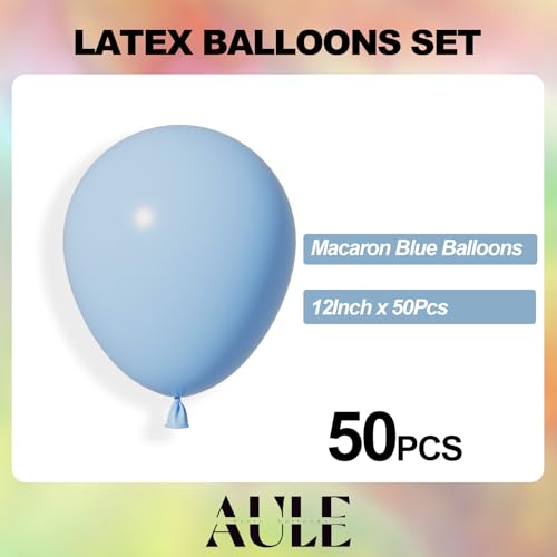 Image of AULE 50Pcs Latex 12 Inch Macaron Blue Balloons | Helium Party Happy Birthday Graduation Gender Reveal Sky Theme Shower Decoration