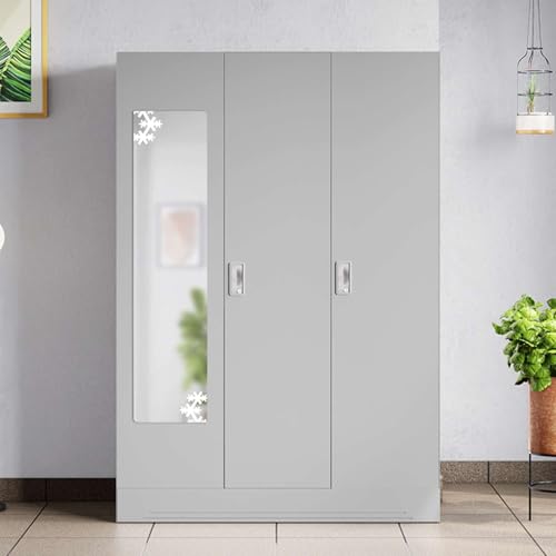 Image of Interio by Godrej Almirah Slimline 3-Door Steel Almirah, Cupboard for Clothes (Royal Ivory), 1-Year Warranty, 7 Shelves, 1 Locker, Star Design Mirror