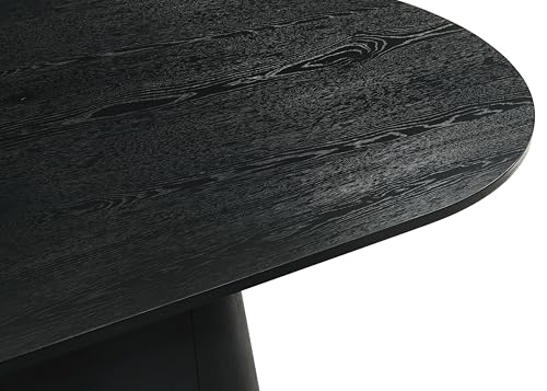 Image of Terra 88 inch Mid-Century Modern Oval Dining Table with Pedestal Base, Black | Transitional Style, Mid-Century Modern Inspired Pedestal Base, Wood Grain Top, Durable Wood Furniture