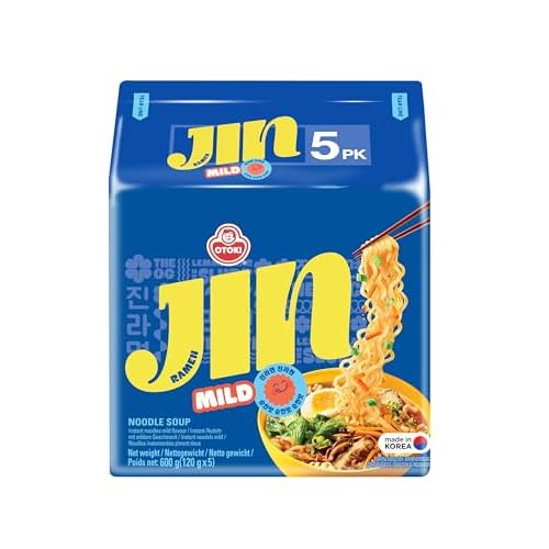 OTOKI Jin Ramen 5er Pack | Koreas beliebtester Ramen – Perfekt für Ramen-Einsteiger | Mild & aromatisch, in nur 3 Minuten fertig | Ideal als Snack oder Mahlzeit (5er Pack, Mild)