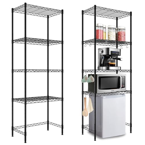 Image of ToiULik 4 Tier Mini Fridge Shelf with Storage Over Mini Fridge Storage and Microwave Stand Height Adjustable Metal Storage Rack for Dorm Kitchen Office (Black