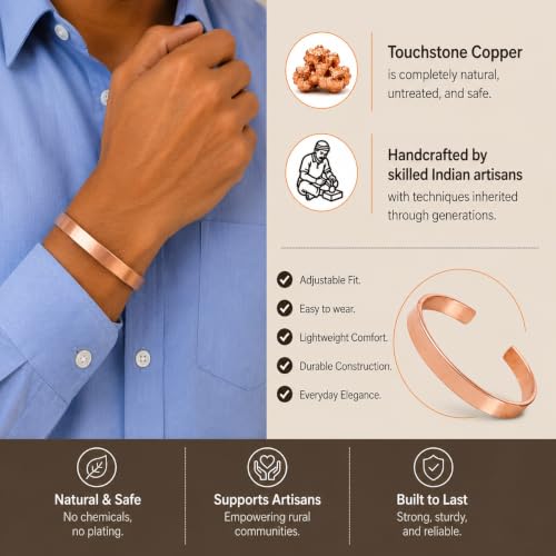 Image of Touchstone Copper Bracelet Tibetan Style. Hand Forged with Solid and high Gauge Pure Copper.